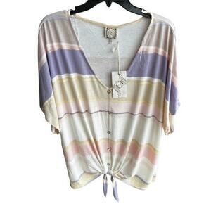 TRUE SELF dolman watercolor purple bubblegum pink cream Beachy top NWT sz XXL